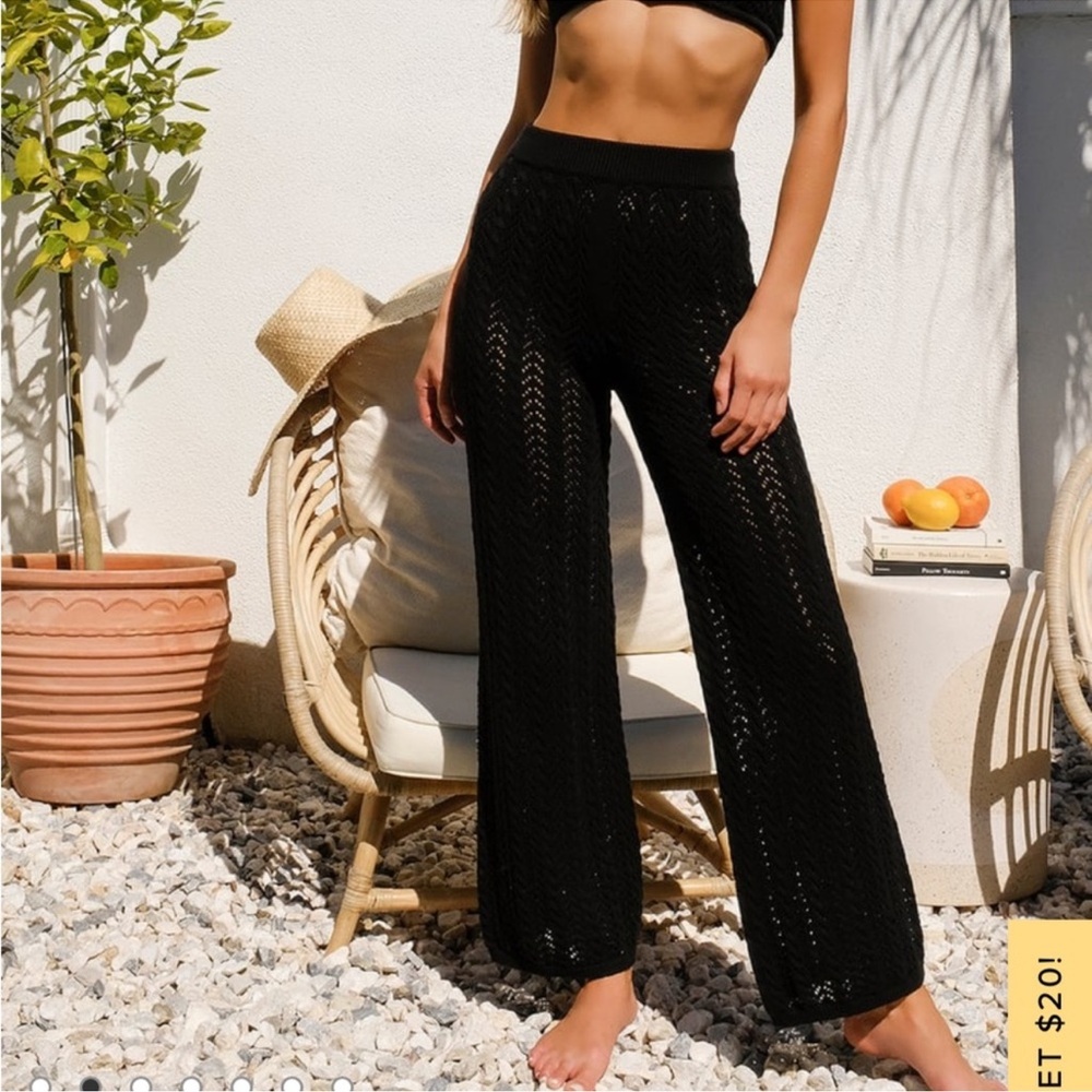 Lulu's black crochet knit cover up pants